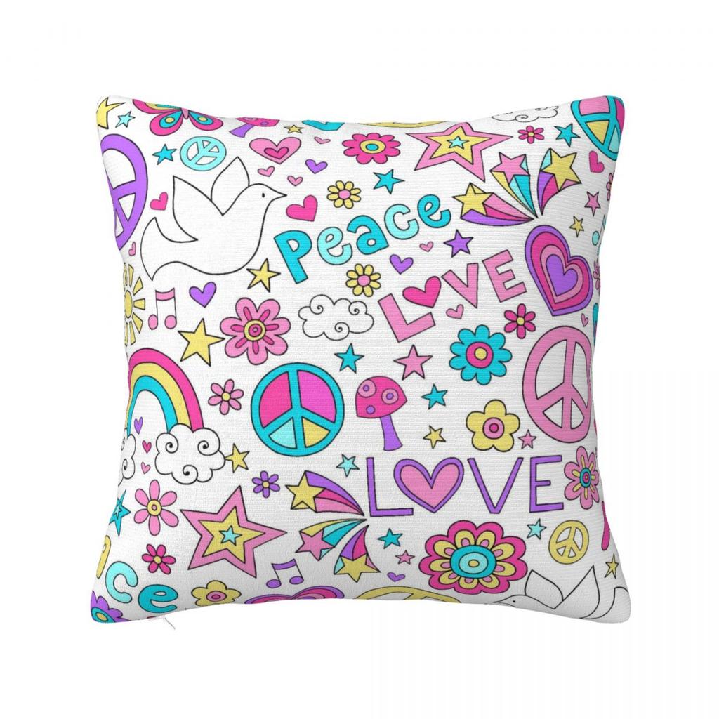 Frieden Blume Liebe Muster Kissenbezug Polyester Kissenhülle Dekorativ Geheimnisvoll Kissenbezug Abdeckung Zuhause Reißverschluss 4040cm