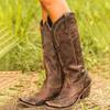 Stivali da cowboy da cowgirl con punta a punta al polpaccio per donna Stivali western casual con tacco grosso casual vintage per il tempo libero
