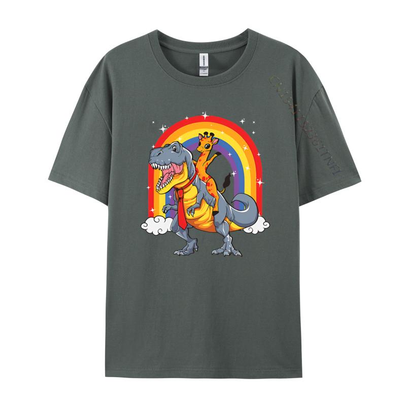 Giraffe Riding Trex Camelopard Dinosaur Tshirts Vintage T Shirts Funny Print Tee Shirts Pure Cotton Male Tops