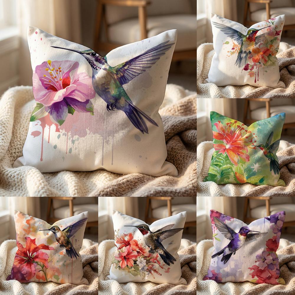 Hummingbird Spring Flowers Cushion Cover Multi-Scene Pillow Cover for Home & Car - Reversible, Soft & Durable for Daily Use