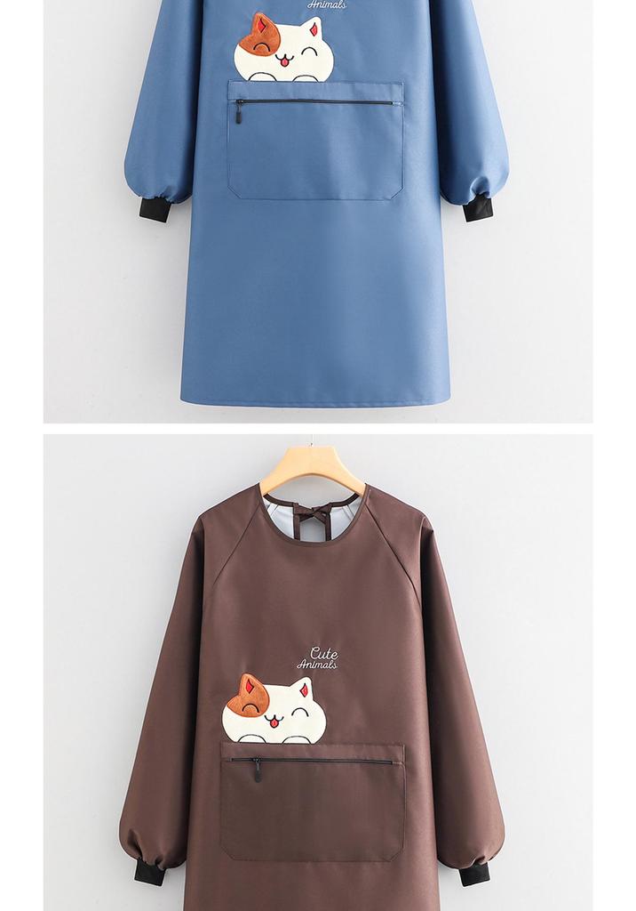 Fashionable Cartoon Waterproof Long-Sleeved Kitchen Apron for Women