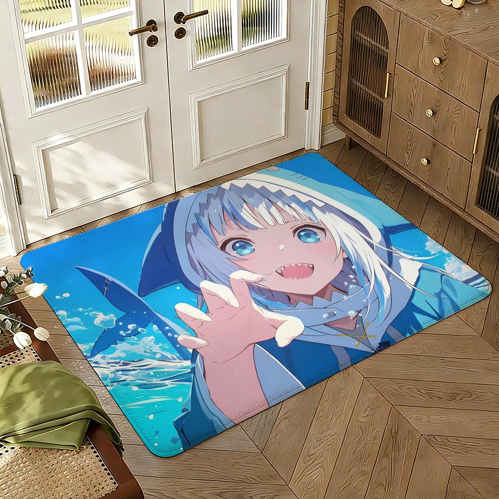 Anime G-Gawr G-Gura Floor Mat Soft Thickened Absorbent Non-Slip Bedroom Living Room Door Mat Home Decor Flannel Rugs