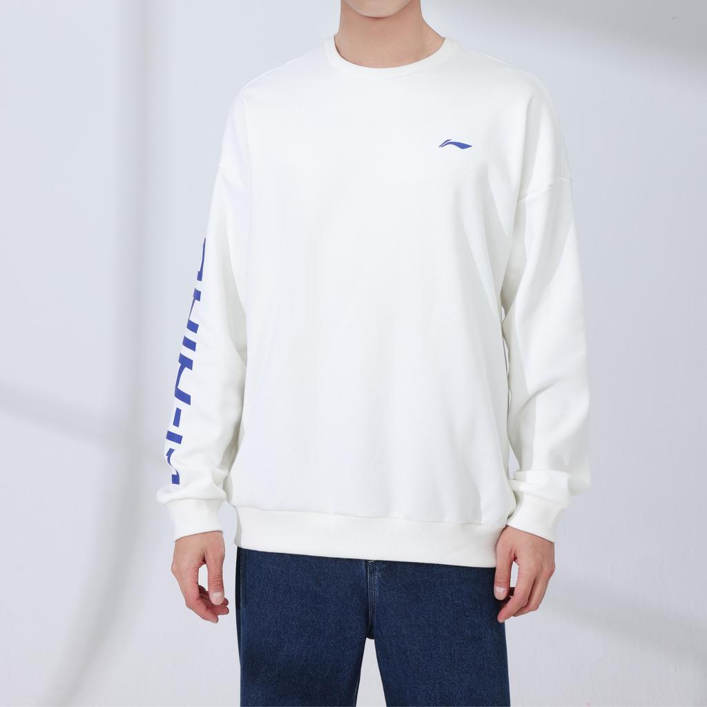 Li-Ning Lining Brand Logo Couples Casual Sport Pullover Long Sleeve Fleece Sweatshirt Unisex Tops White YWDT533-1