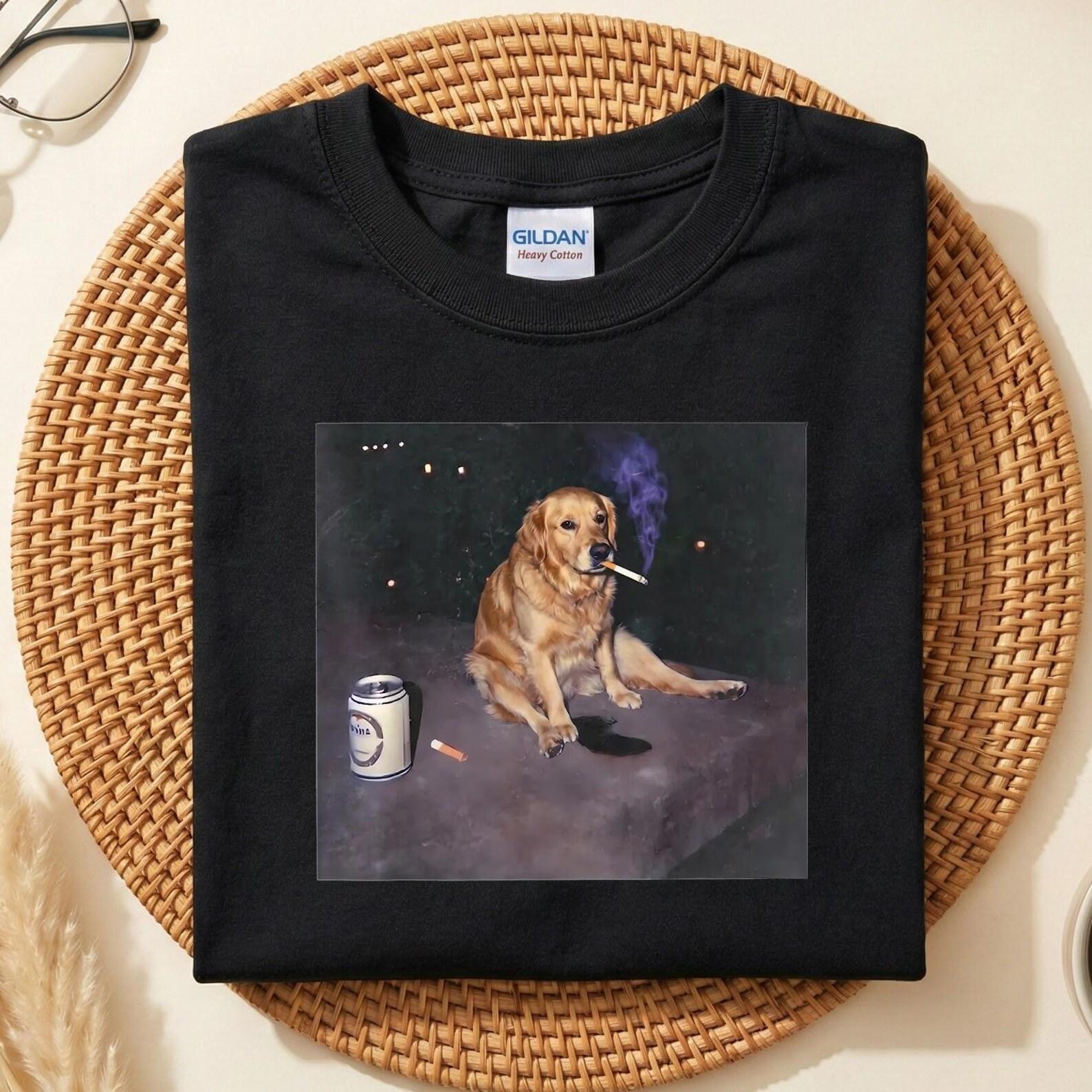 Funny Golden Retriever Smoking Drinking Beer T-Shirt, Sarcastic Golden Retriever Meme Shirt, Funny Dog Lover Gift 3XL