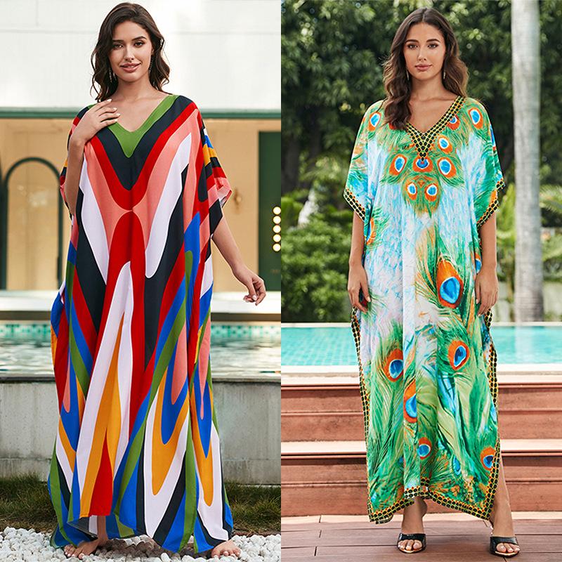 European-American Cotton Tie-Dye Beach Dress: Loose Robe & Bikini Cover-Up