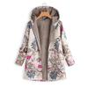 Ladies Long Sleeve Zipper Hooded Thick Composite Plush Vintage Flower Print Plus Size Hooded Jacket