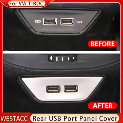 Stainless Steel Car Armrest Rear USB Port Panel Cover Trim Sticker for Volkswagen T ROC TROC VWT-roc 2017 - 2022