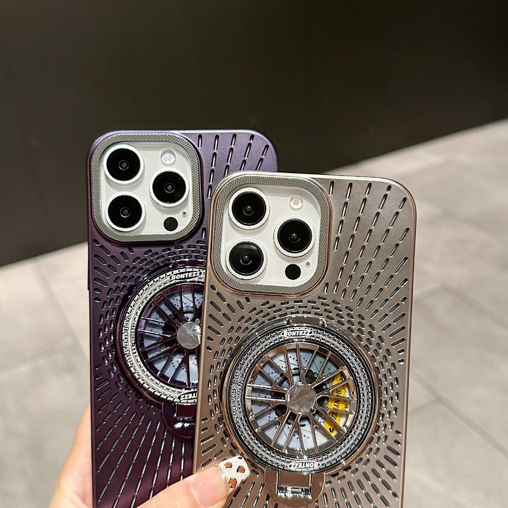For iPhone 15 Pro Case Compatible with MagSafe Gyroscope Kickstand Heat Dissipation PC Back Cover