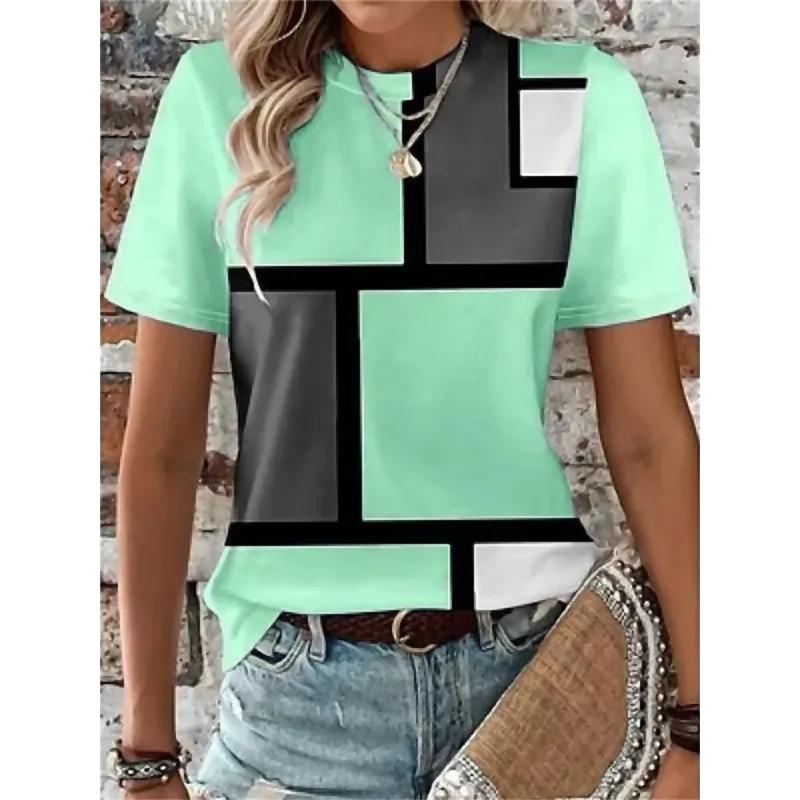 Simple Short-sleeved Fashion Women's Crew Neck T-shirt 3D Simple Color Printing Daily Wear Tops Comfortable Polyester Tees