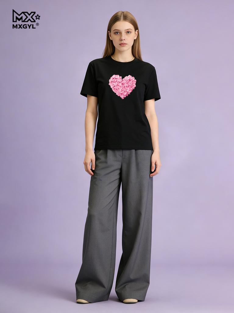 2026 New Style Heart-shaped Print Thin Female Print Summer Short Sleeve T-shirt Women Clothes Aesthetic Graphic T Shirts