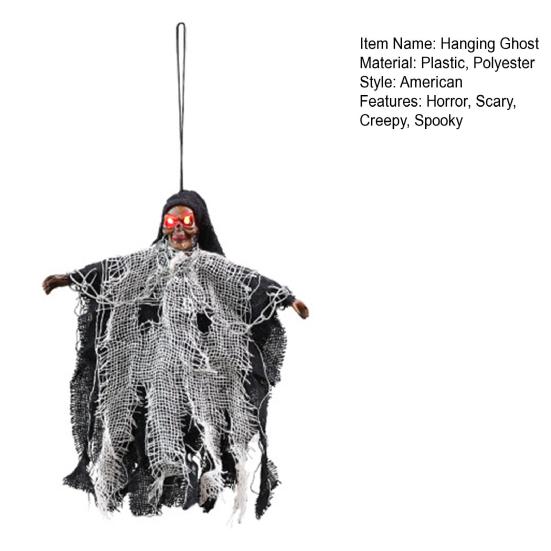 Halloween Hanging Ghost Scary Grim Reaper Prop with LED Glowing Eyes And Chain for Outdoor Yard Lawn Tree Haunted House Decor
