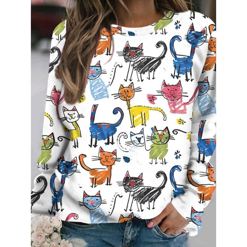 Women s daily printed round-neck long-sleeve T-shirt S