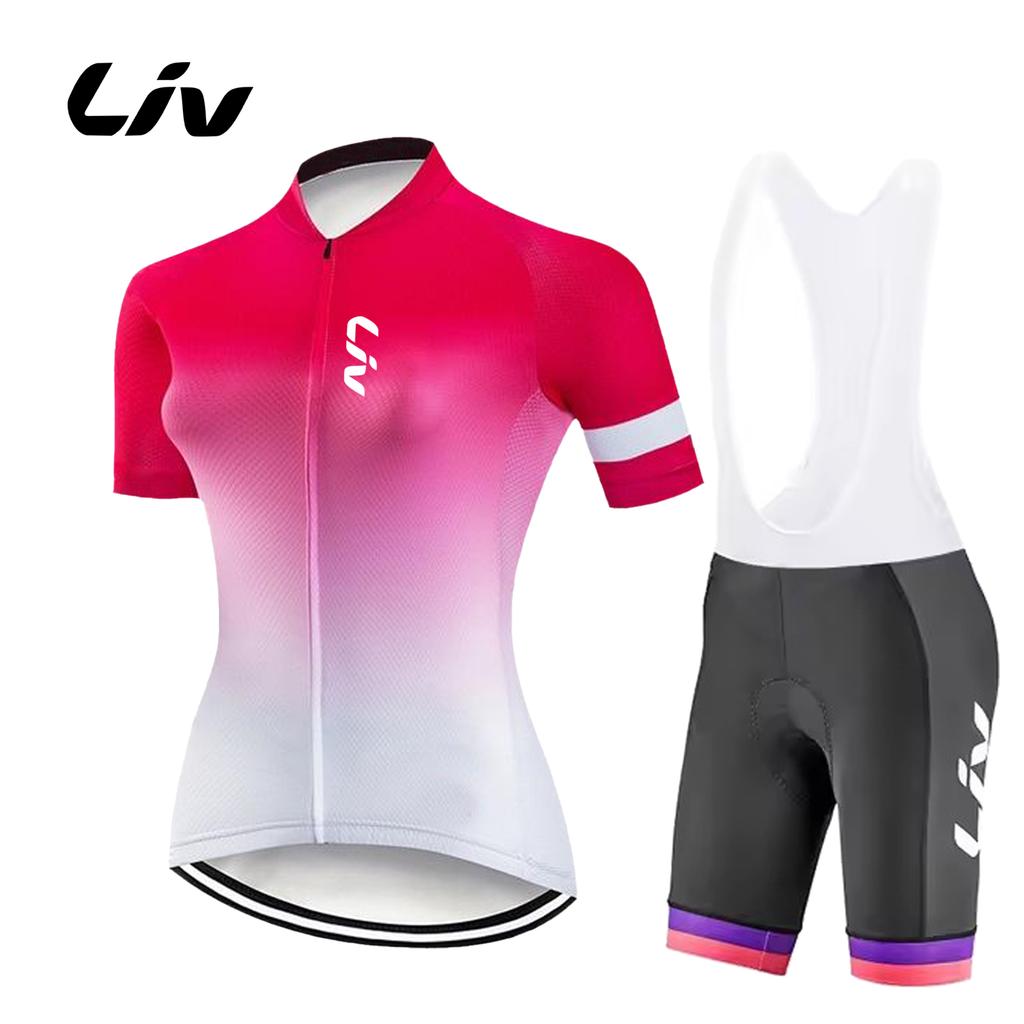LIV Summer Cycling Suit Set Women New Cycling Jersey Short Sleeved Breathable Outdoor Cycling Bib Quick Drying Sports Shirt