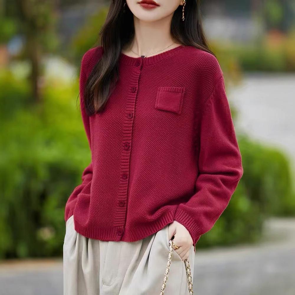 

Knitted Cardigan Women s Autumn and Winter Sweater Coat Korean-style Laid-back Sweater Coat 2XL вино красного