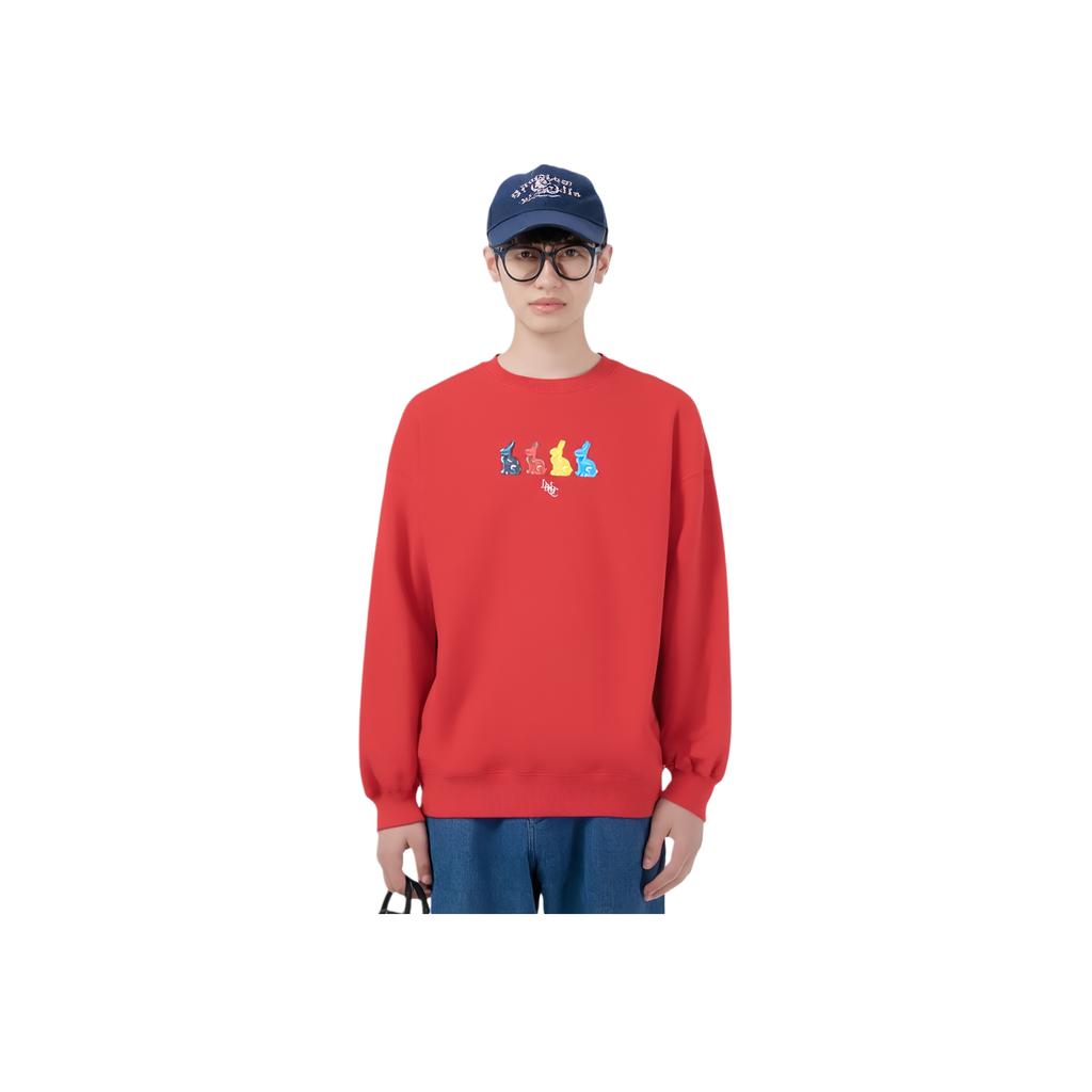 Li Ning Cartoon-Print Rundhals Langarm Sweatshirt Unisex Sweatshirt Karmesinrot AWDT315-1