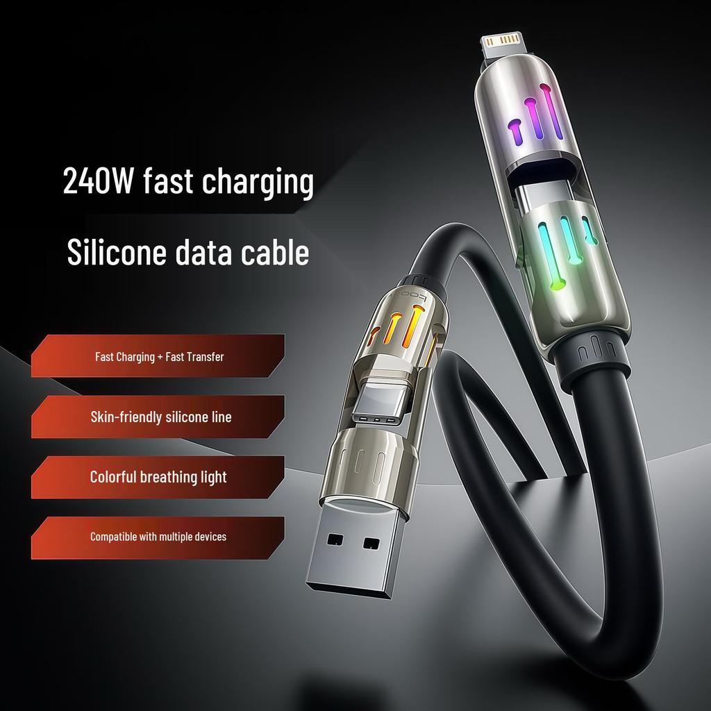 4-in-1 Fast Charging Cable for Apple, Huawei, Honor, Xiaomi, and Samsung
