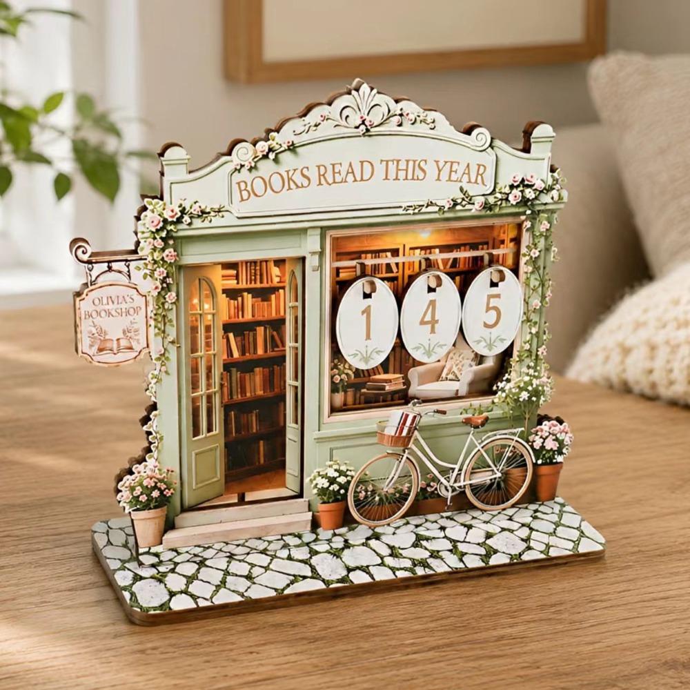 Vintage Wooden Reading Tracker 2D Flat Reading Log Decor Display  Bookshelf Decoration