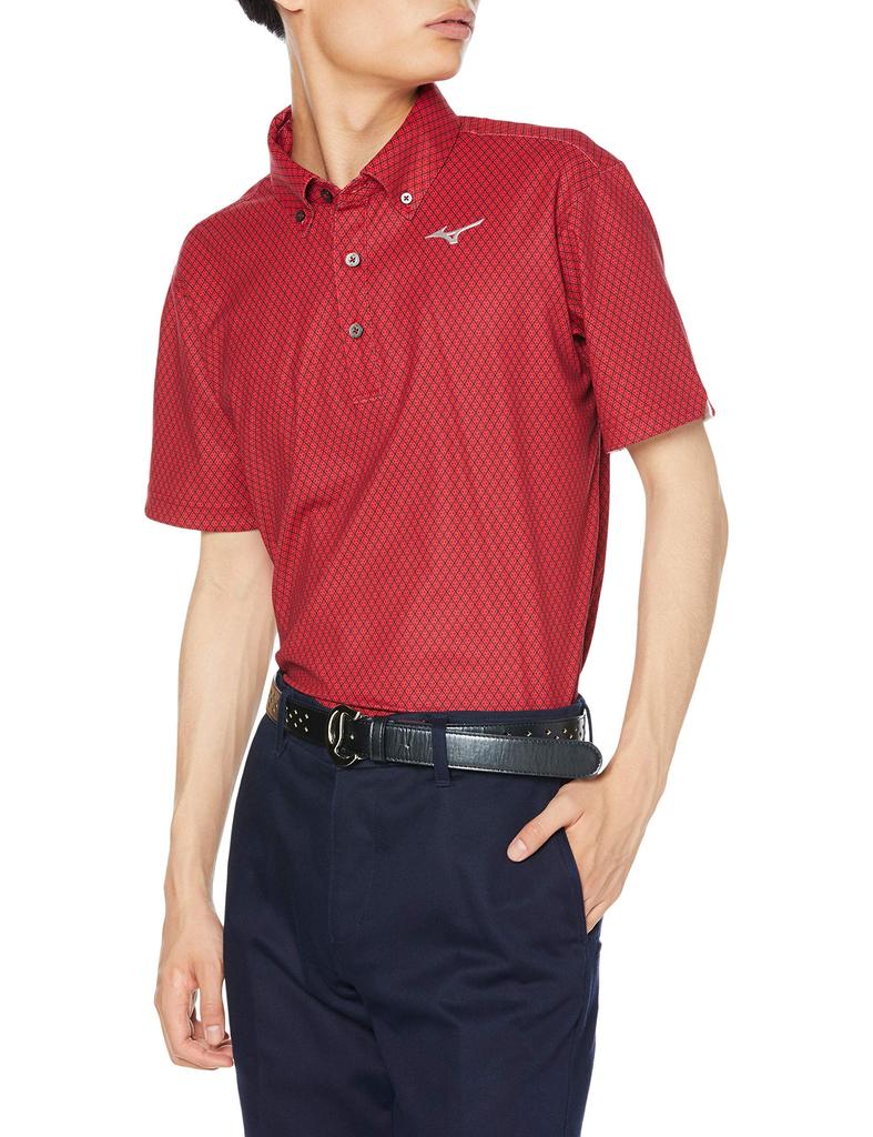 Mizuno 52MA0015 Golf Stretch Made In Chinese Size XL Men's Shirt, Button-Down, Printed, Fabric, Japan, Red,