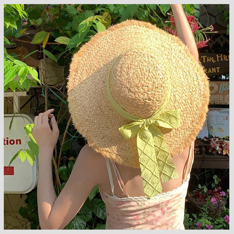 Hollow Lafite Straw Hat Women's Summer Seaside Beach Sunshade Sunscreen Hat Big Brim Sun Hat New