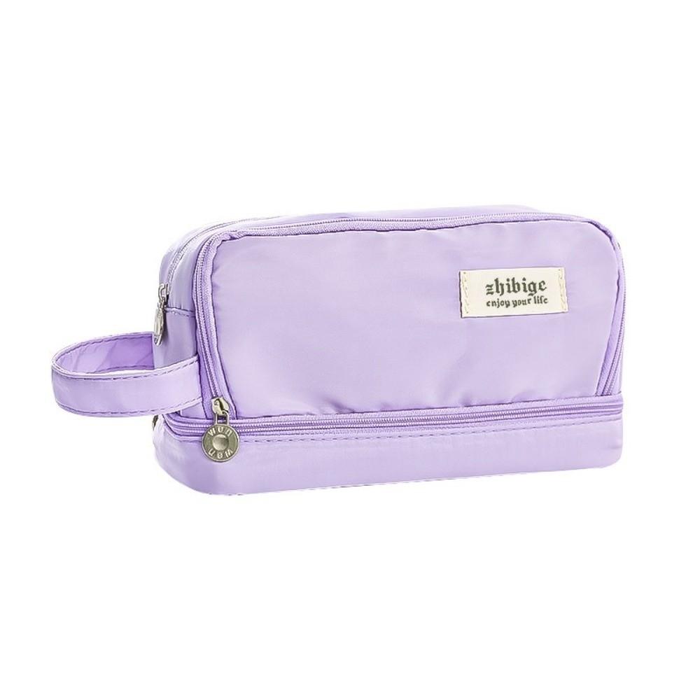 Zipper Closure Stationery Box Two Layer Storage Bag Portable Pencil Case Students