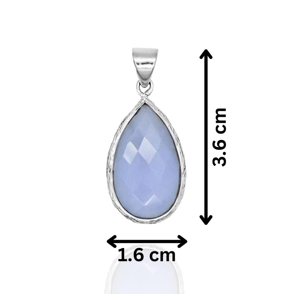 Aqua Chalcedony Handmade Pendant, 92.5% Silver Pear Pendant for Her