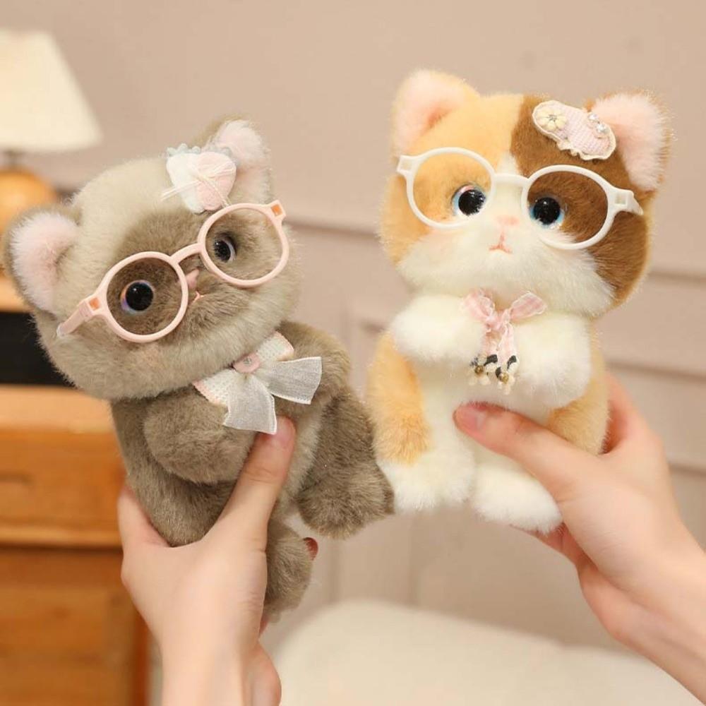 Fluffy Cute Cat Keychain Small Kawaii Glasses Key Ring Comfort Stuffed Animal  Wallet Charms
