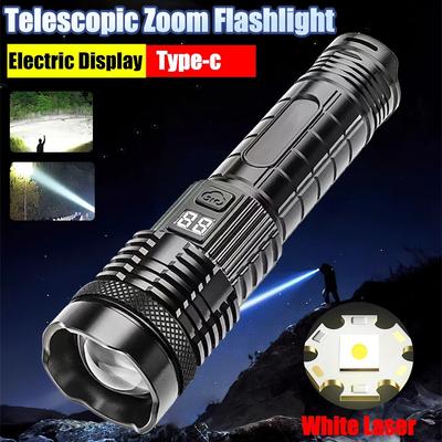 Hochleistungs-LED-Taschenlampe mit weißem Laser, eingebauter Batterie, wiederaufladbar über USB, starkes Licht, taktische Taschenlampe, Outdoor-Camping-Wanderlampe