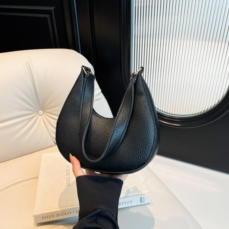 Simple Crescent Moon Bag Solid Color Temperament Underarm Women's Bag New Lychee Pattern Fashion Shoulder Messenger Bag