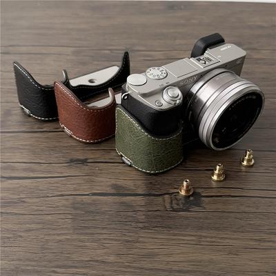 PU Leer Camera Halve Case Voor Sony A6300 A6400 A6000 A6100 Onderkant Openende Cover