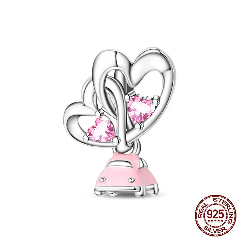 New Copper Charms Beads Pendant Pink Bouquet Love Wedding Proposal Charm For Women Bracelet Engagement Jewelry Gift