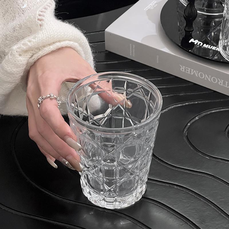 2pcs 310ml Vintage Diamond Patterned Western Wine Glass Cold Drink Water Coffee Cups Household Whiskey Beer Brandy Liquor Mugs
