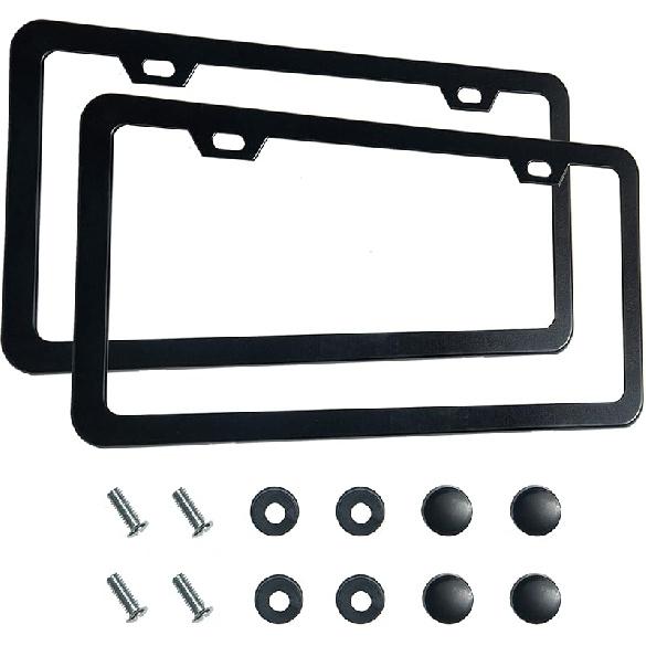 

2PCS Premium Matte Black License Plate Frames, Solid Rust-Proof Aluminum Holder with 2 Holes, Universal Car Frame for Women and Man, Including чорний