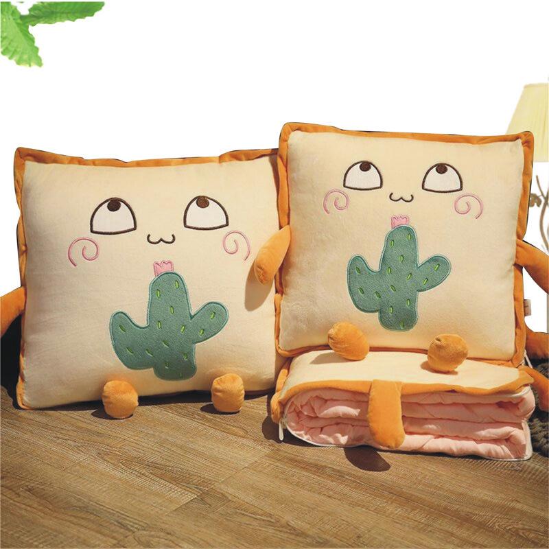 Two-in-One Embroidery Throw Pillow and Quilt: Logo Print Cushion for Bed, Car, Office, or Nap