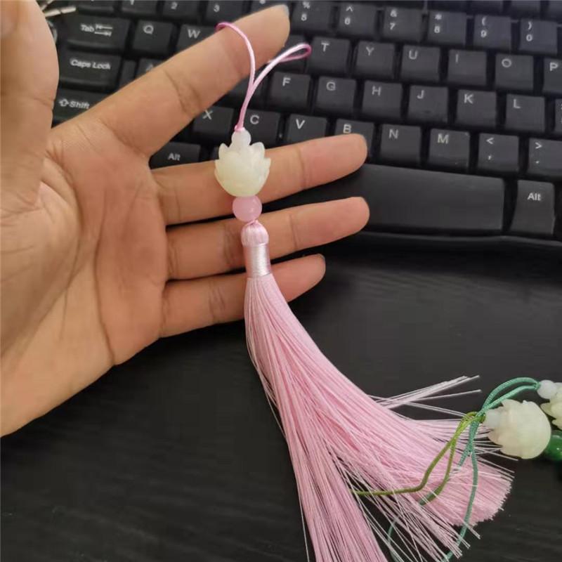 Imitation White Jade Lotus Tassel Pendant Chinese Knot Tassel Tassels Chinese Style Bookmark Fan Pendant Clothing Accessories