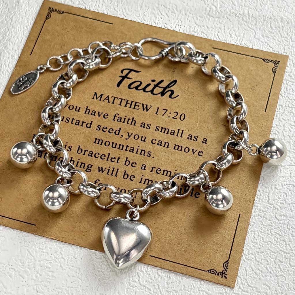 PANJBJ 925 Sterling Silver Metal Bracelet for Women Vintage Handmade Simple Retro Heart Chain Bracelet Birthday Gift Wholesale