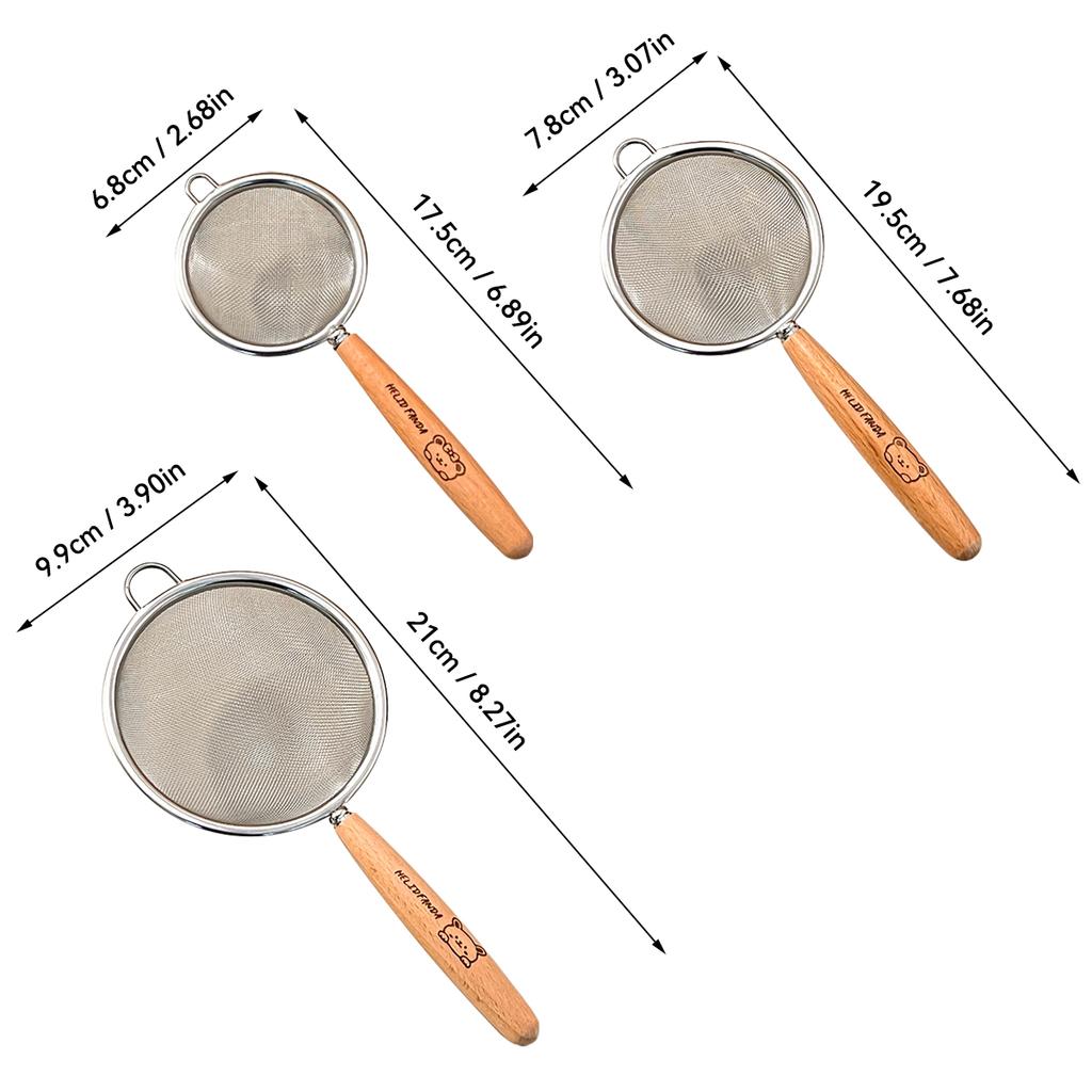 304 Edelstahl Filterlöffel Holzgriff Feines Sieb Sojamilch Saft Seiher Mehl Sieb Küchenwerkzeuge