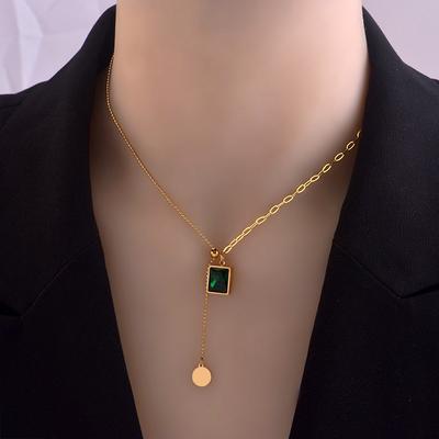 Korean Fashion Emerald 925 Silver Gold Color Necklace for Woman Jewelry Girl's Sexy Clavicle Chain Collares