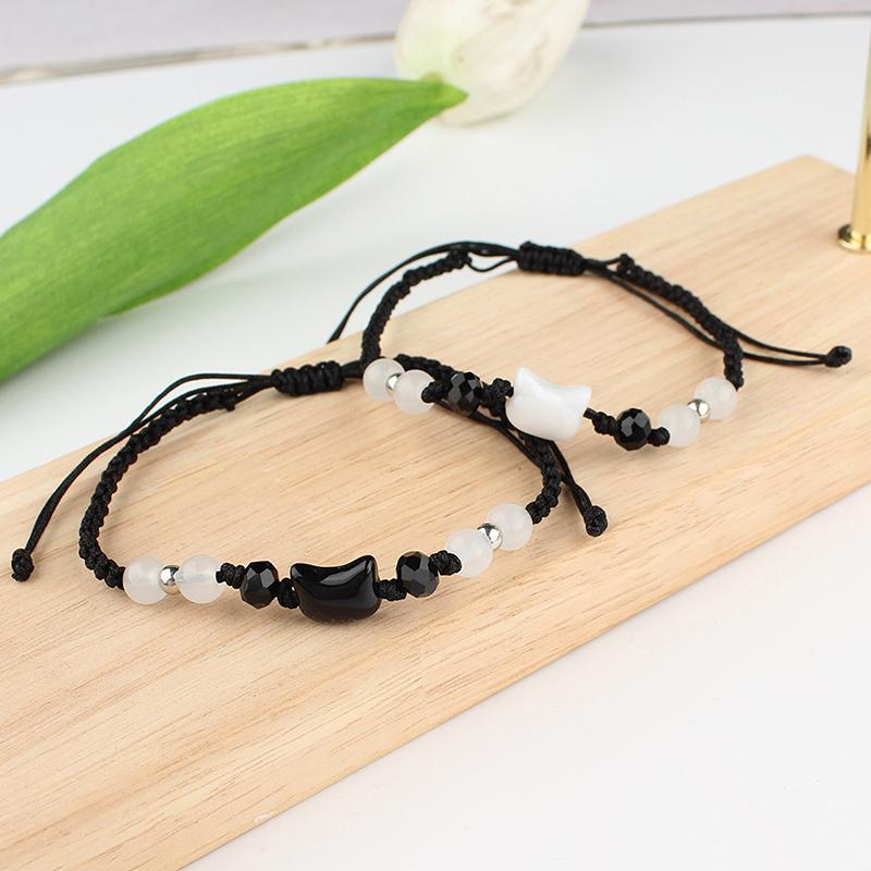 Pulseira de gato fofa feita à mão corda de mão pingentes ajustáveis pulseiras de casal acessórios de joias