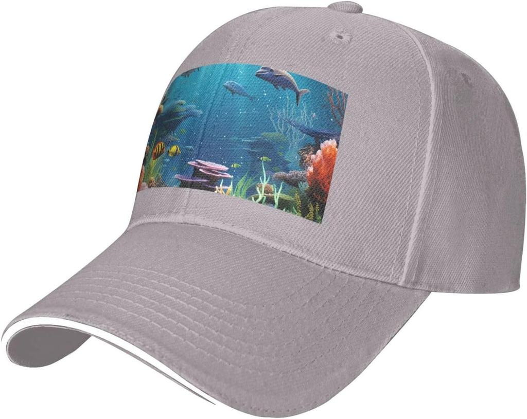 Undersea World Print Baseball Cap Polyester Adjustable Casual Sun Protection Dad Hat for Adults