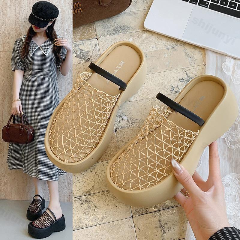 Summer Women Sandals Platform Slippers Wedges Mesh Hollow Mules High Heels Shoes 2026 Trend Beach Casual Shoes Comfort Slides