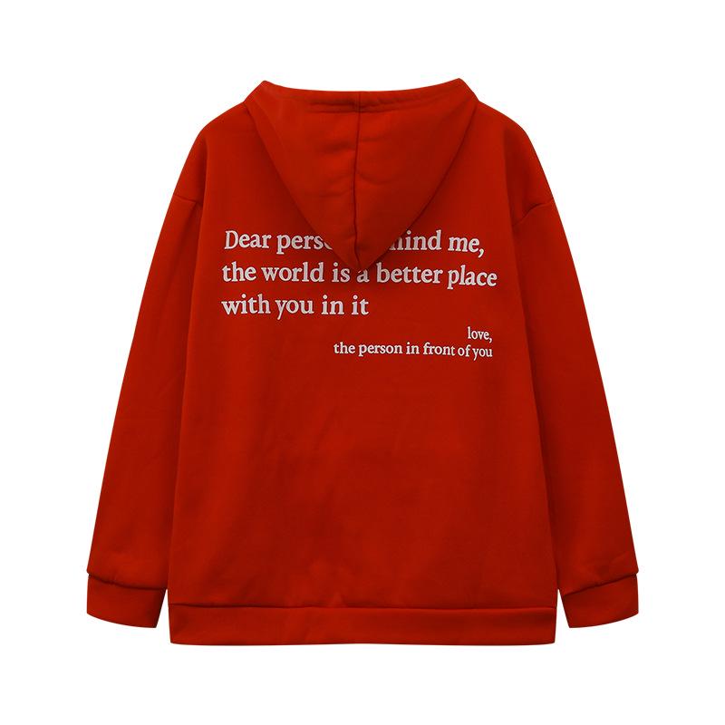 2023 Women's Fleece-Lined Hoodie with Letter Print & Kangaroo Pocket