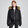High waist big fur collar hooded short cotton jacket women's autumn and winter new down cotton jacket thin jacket