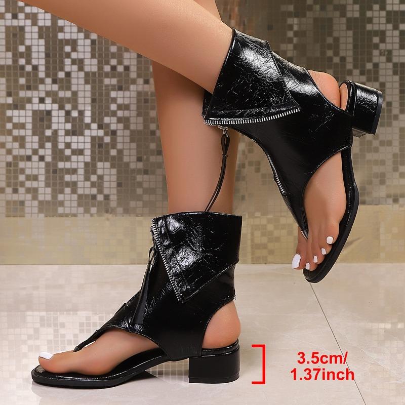 Clip Toe Zipper Cooling Boots 2026 Summer Casual Round Toe Clip Toe Cutout Non-Slip Wear-Resistant Sandals