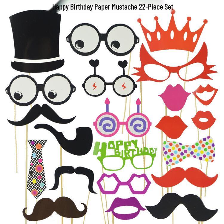 Red Lips & Glasses Party Props - Moustache Photo Booth Paper Crafts for Weddings