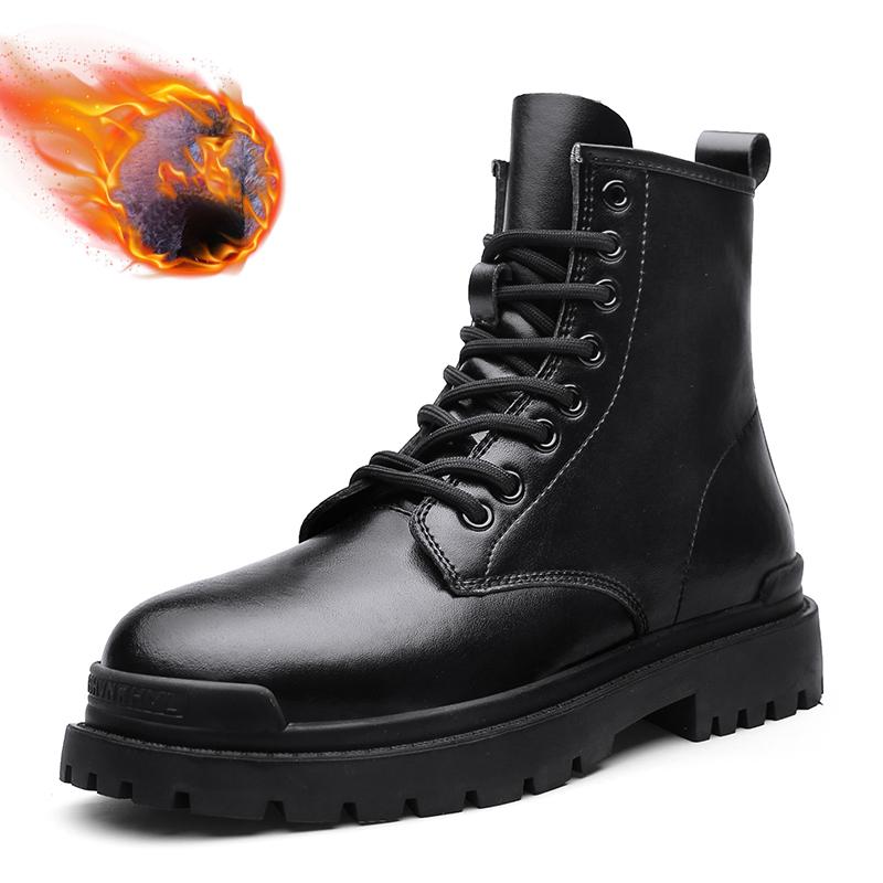 Genuine Leather 35~45 Thick-soled Boots Men Women Short Boots Winter Casual Rubber Shoes Fashion High-top 8 Holes Couple Boots