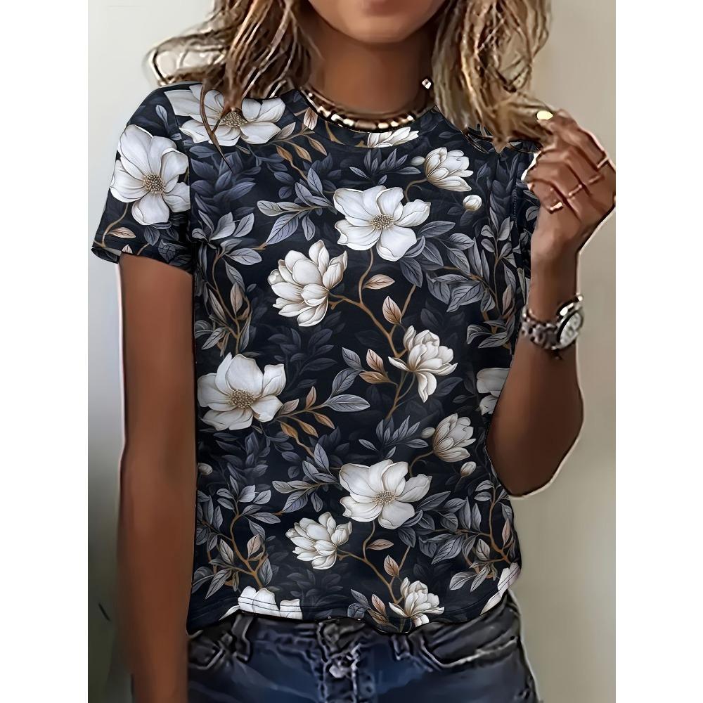 Sommer Gänseblümchen Blume Floral 3D Druck T-Shirts Damen Streetwear Lässig Kurzarm T-Shirt Rundhals T-Shirts Oberteile Damenbekleidung