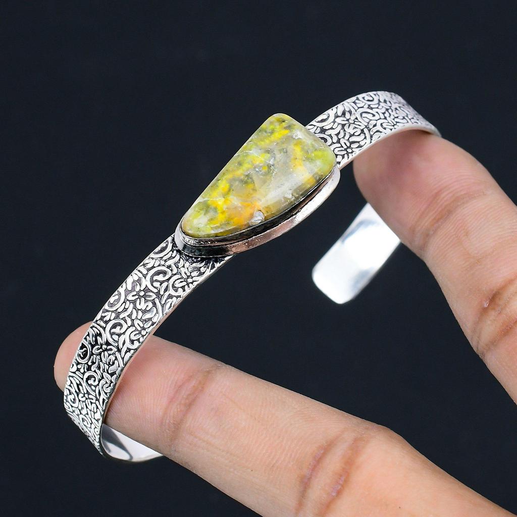 Halloween Deal Bumble Bee Jasper Stone 925 Sterling Silver New Bangle Bracelet