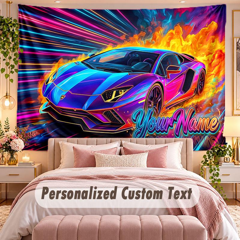 Neon Abstract (82) Theme Wall Tapestry Customized With Name Text Personalized Hanging Tapestry For Bedroom Living Room Decor