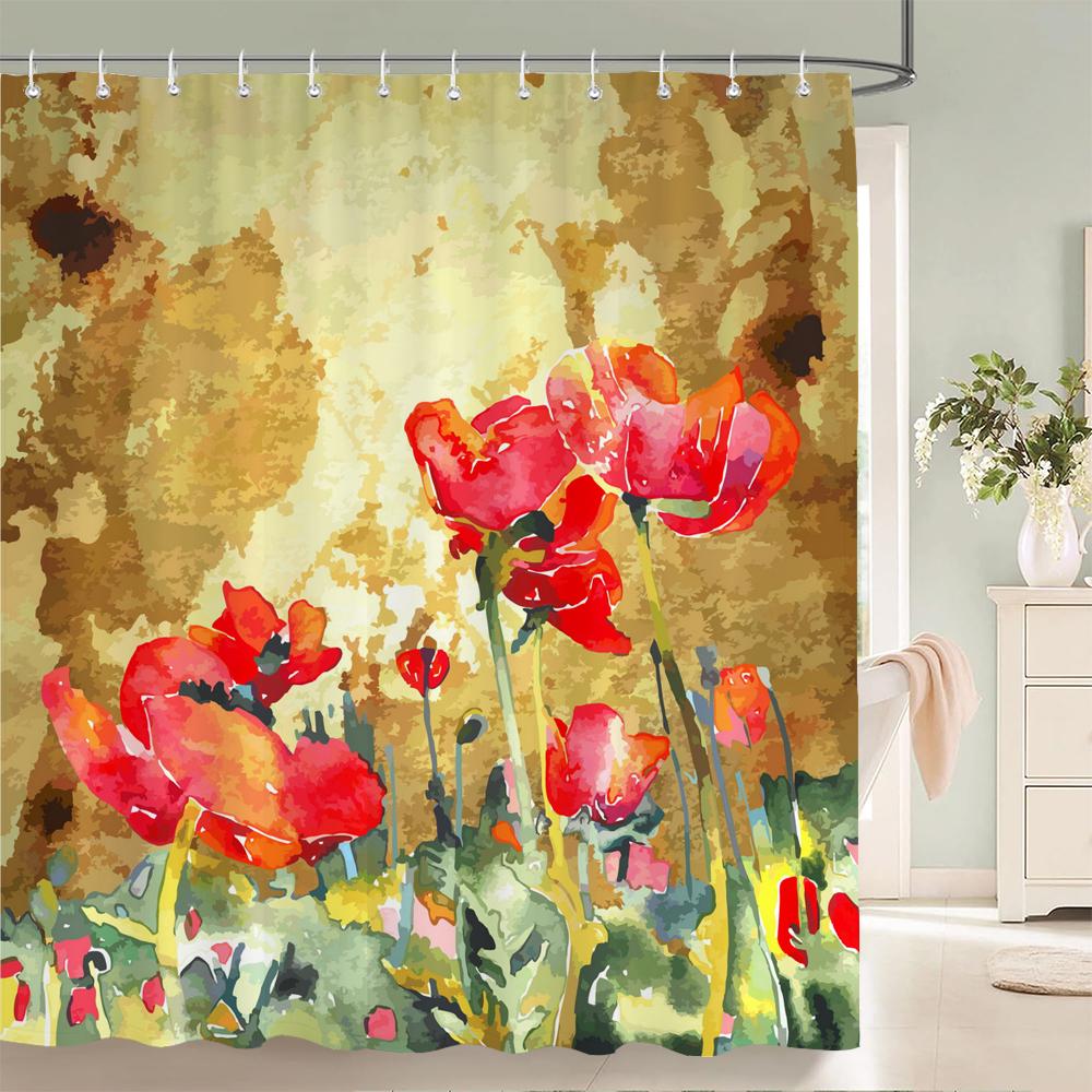 

High Quality Retro Style Flowers Leaf Plant Fabric Shower Curtain Waterproof Bath Curtains For Bathroom Decorate With Hooks W60H190(CM)-1 Pcs