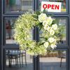 Artificial Spring Wreath White Rose Wreath Summer Wreath for Front Door, Wall, Wedding, Indoor and Outdoor Decorations